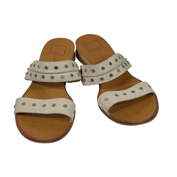 Dolce Vita Ivory Suede Studded Strap Low Wedge Slip On Sandal Slide Sz 10 - Picture 1 of 11